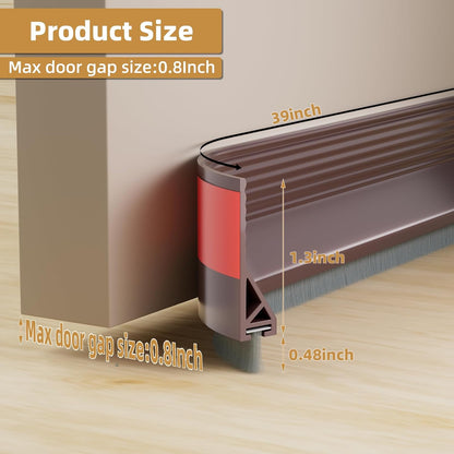 cuysfead 39" Door Draft Stopper for Bottom of Door with Brush,Strong Adhesive Under Door Sweep for Exterior & Interior,Soundproof Door Gap Filler Bottom Seal Dust Blocker and Noise Stopper,White
