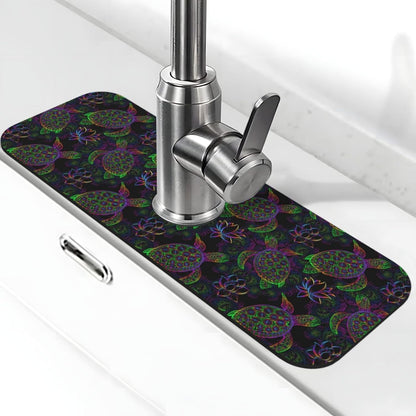 Aquamarine Blue Mexican Tiles Faucet Splash Guard Mat for Kitchen Sink 15x5.5" - Colors B