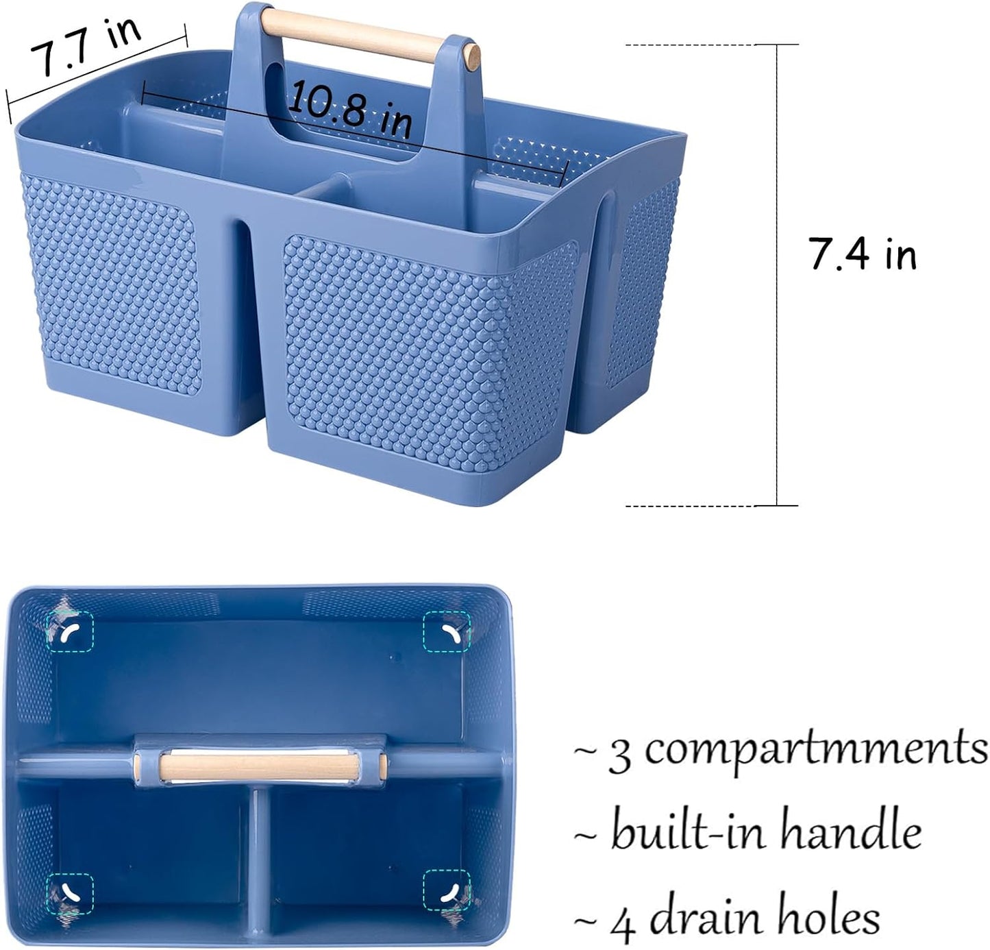 rejomiik Plastic Shower Caddy, Portable Shower Basket with Handle, Cream | Cleaning Caddy Organizer for Bathroom, College Dorm Room Essentials, Storage Tote
