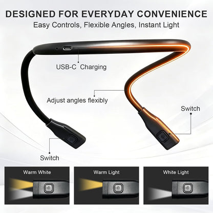Book Light, 3-Color & 9-Brightness Reading Light, Bendable Neck Light, 60-hr Lasting Rechargeable Lamp, Perfect Book Light for Reading in Bed, Knitting, Camping (Classic, 1)