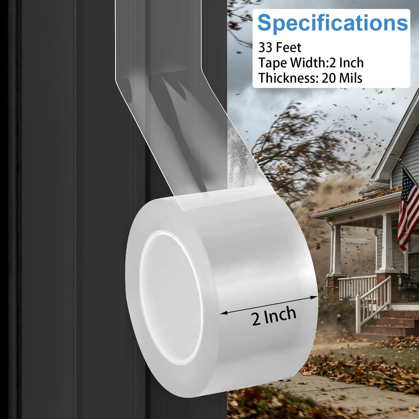 Window Sealing Tape 2 Inch x 33 FT – Transparent, Residue-Free & Weatherproof – Clear Draft Insulation Weather Stripping Caulk Tape for Window Glass, Door Gaps, AC Units – Windproof & Waterproof