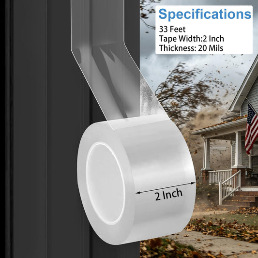 Window Sealing Tape 2 Inch x 33 FT – Transparent, Residue-Free & Weatherproof – Clear Draft Insulation Weather Stripping Caulk Tape for Window Glass, Door Gaps, AC Units – Windproof & Waterproof