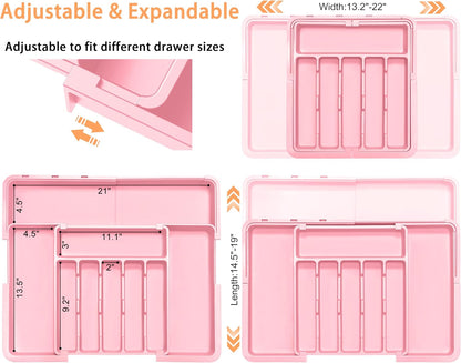 Large Silverware Drawer Organizer Expandable Kitchen Utensil Organizer BPA Free Flatware Cutlery Holder Tray Adjustable Plastic Drawer Divider Storage for Forks Knives 6-9 Slots White