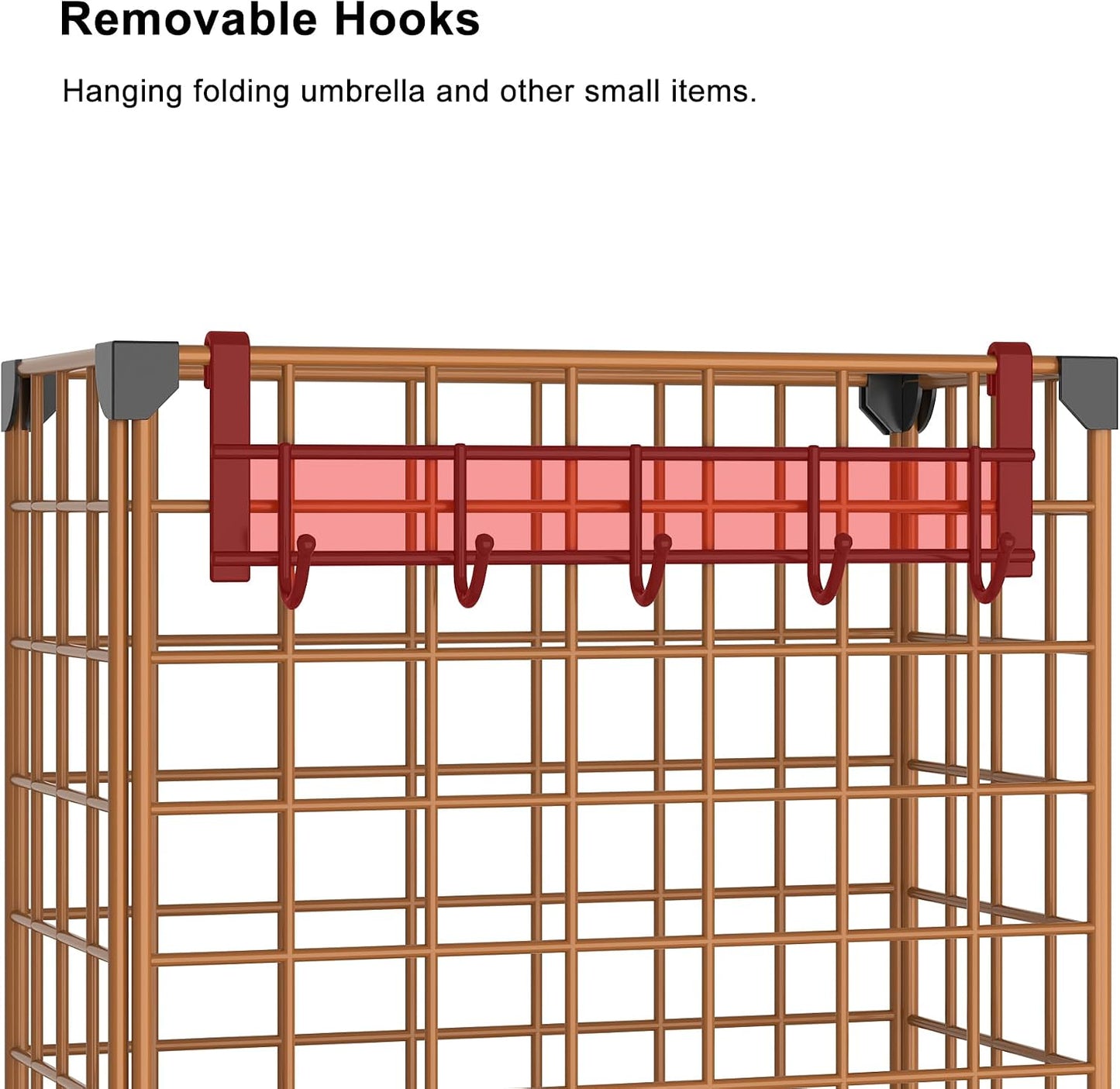 AWTATOS Umbrella Holder Entryway, Umbrella Stand Freestanding, Black | Metal Square Umbrella Rack Organizer with a Removable Drip Tray, Hooks