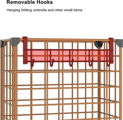 AWTATOS Umbrella Holder Entryway, Umbrella Stand Freestanding, Black | Metal Square Umbrella Rack Organizer with a Removable Drip Tray, Hooks