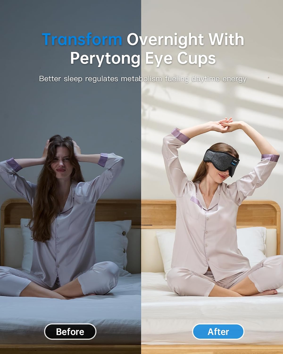 Perytong Sleep Mask with Bluetooth 5.4 Headphones, Wireless Music Sleep Eye Mask for Side Sleepers, 3D Contoured Comfort & Built-in HD Stereo Earphones, Blackout for Travel (Peach Pink)