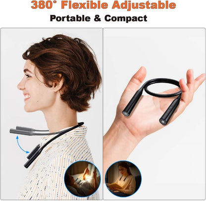 2 Pack Neck Book Lights, 3 Colors & 3 Brightness Levels, Flexible 380° Neck Light Rechargeable, LED Reading Lights for Books in Bed, 80 Hrs Lasting, Perfect for Reading, Knitting, Crafts, Repairs