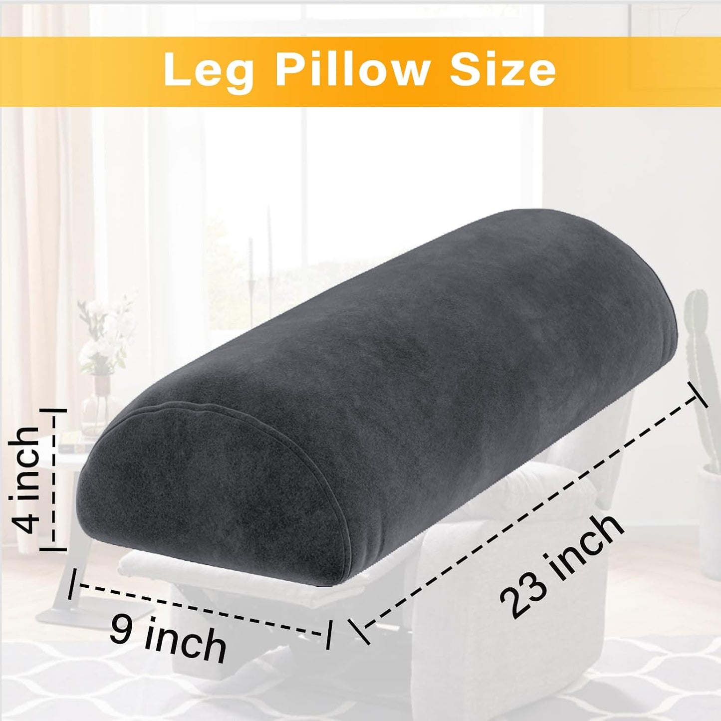 1 MIDDLE ONE Recliner Leg Rest Cushion with Strap, Memory Foam Under Knee Pillow for Back Sleeping and Foot Elevation, Half Moon Bolster Pillow for Chair, Head, Lumbar Support, 23x9x4in (Grey)