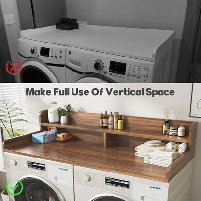 2-Tier Washer and Dryer Countertop with 2.75" H Guard,54" W x 27.5" D Laundry Countertop Cover with Non-Slip Pad,Large Space Laundry Topper for Folding Clothes Over Washer and Dryer-White