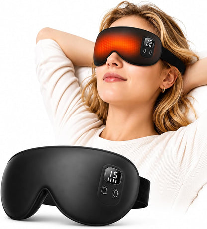 Rechargeable Heated Eye Mask | Warm Compress Sleep Mask for Dry-Feeling Eyes, 4 Heat Levels, 15–60 Min Timer, USB-C, Light Blocking, Washable Cover
