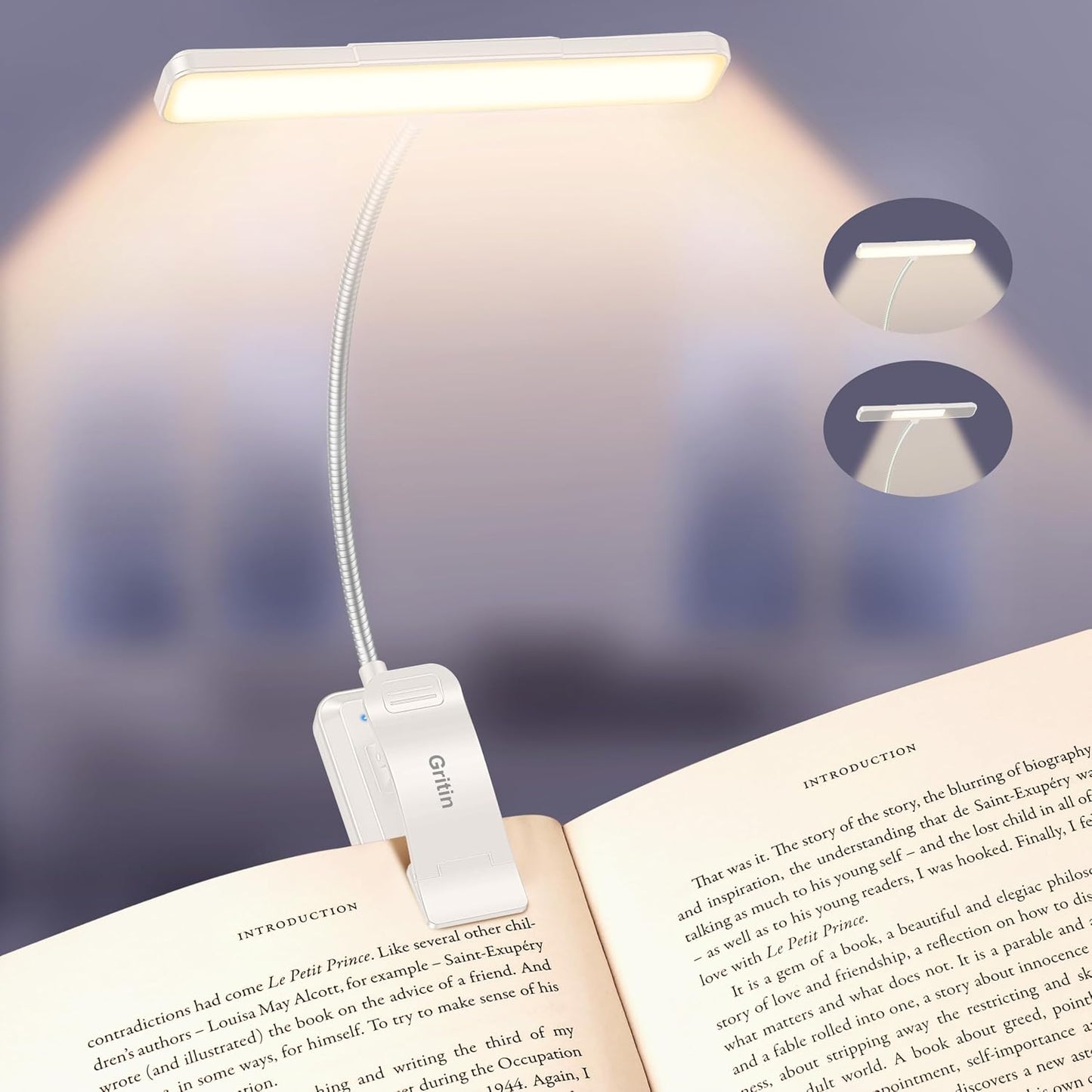 Gritin 2026 Gen 2 Book Light for Reading- 32 Eye Caring Full Spectrum LED | 5 Colors & 5 Brightness, Adjustable Wide/Narrow Beam, Upgrade 1500mAh Long-Lasting Rechargeable Clip on Light for Book Lovers