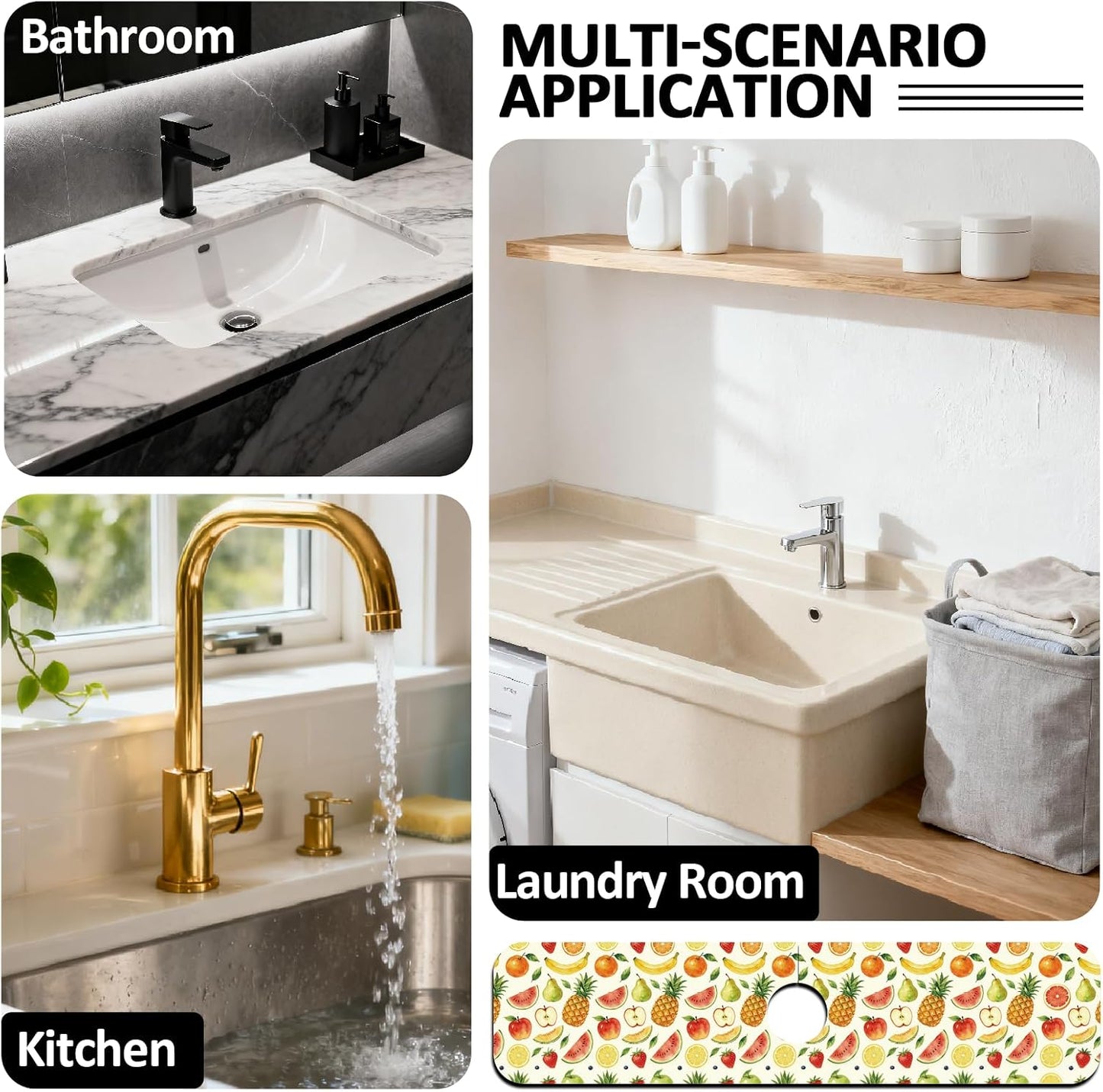 2Pcs Peonies Kitchen Sink Splash Guard Faucet Mat Vintage Florals Faucet Mat For Bathroom Kitchen 5.5x23.6In