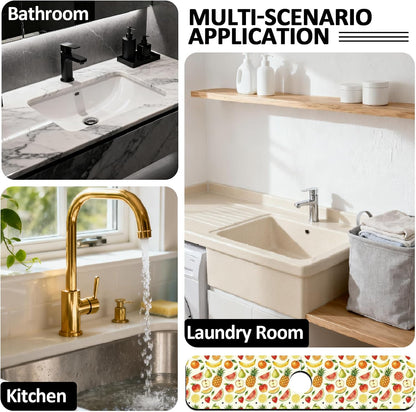 2Pcs Peonies Kitchen Sink Splash Guard Faucet Mat Vintage Florals Faucet Mat For Bathroom Kitchen 5.5x23.6In