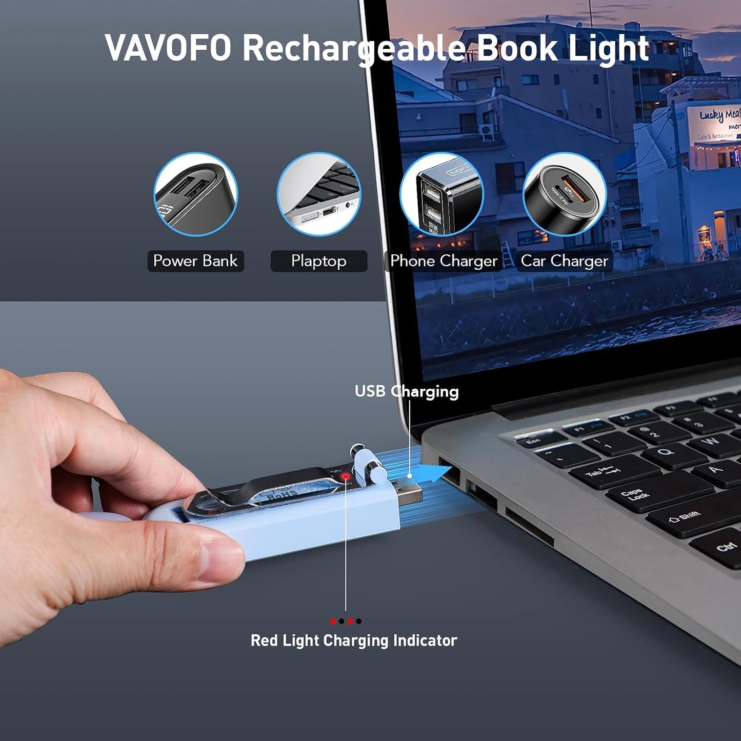 VAVOFO USB Rechargeable Bookmark Reading Light, Blue Light Blocking Amber LEDs for Bedtime Reading - Clip On, 9 Lighting Modes