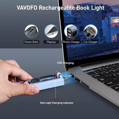 VAVOFO USB Rechargeable Bookmark Reading Light, Blue Light Blocking Amber LEDs for Bedtime Reading - Clip On, 9 Lighting Modes
