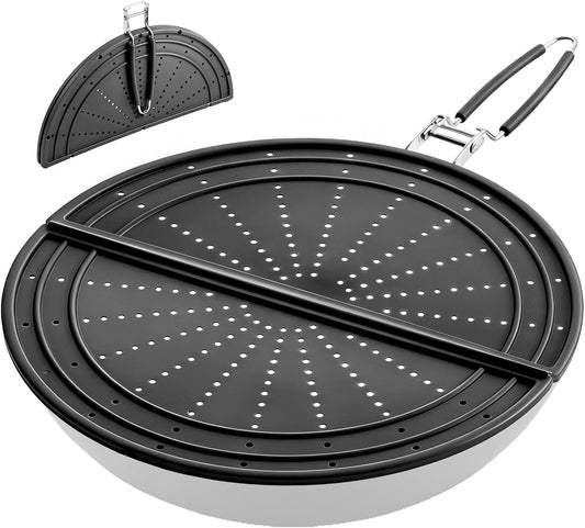 Snowyee Foldable Silicone Splatter Screen for Frying Pan, 13 Inch, Black