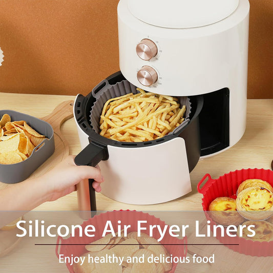 Silicone Air Fryer Liners Square,Pot 2Pcs 7.5inch Reusable Air Fryer Basket | Foopama Fit 3-6qt Reusable Non-Stick Silicone Liners Air Fryer Accessories for Air Fryer Inserts Oven Baking Tray Microwave