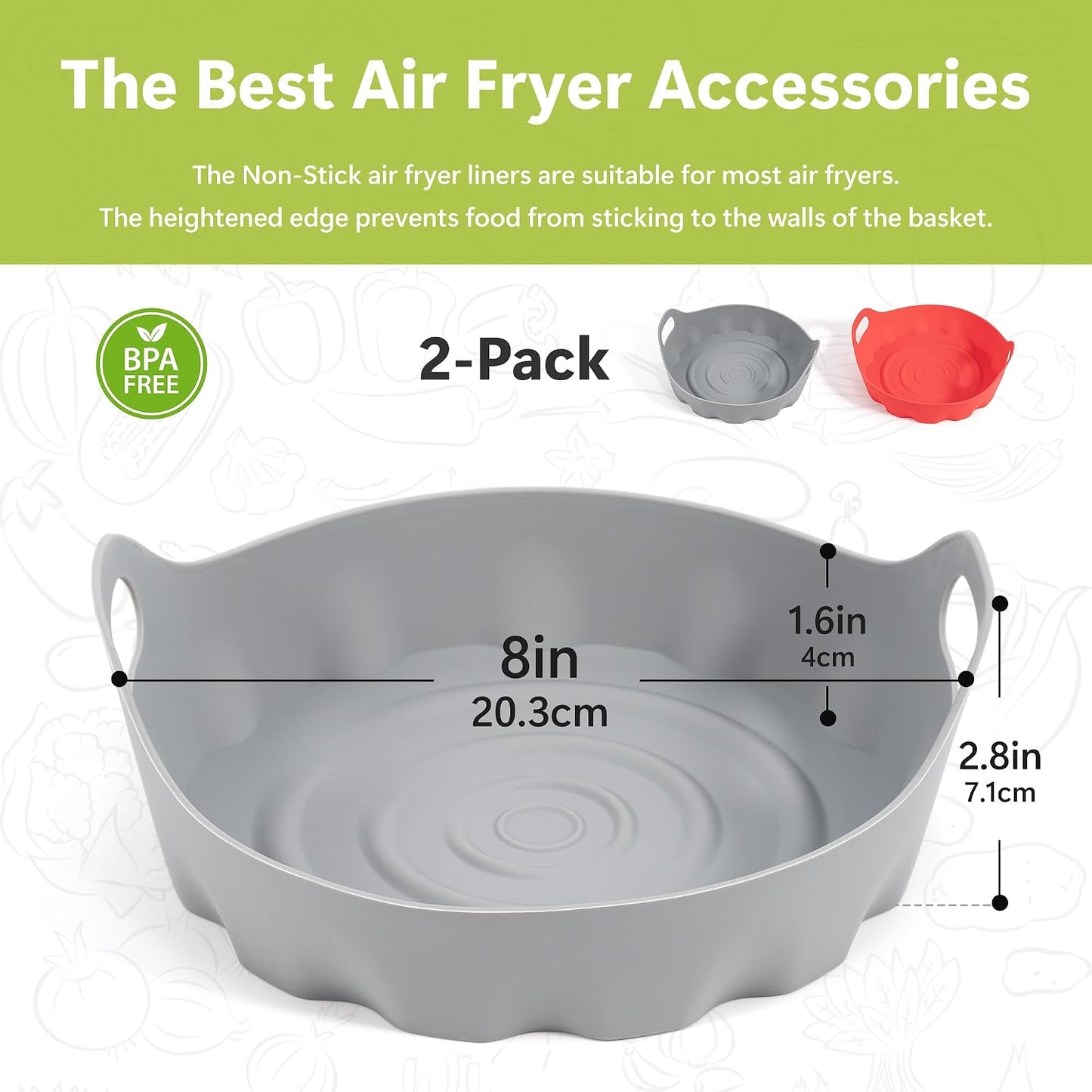 Li&Zhao Silicone Air Fryer Liners Reusable - 2 PCS Square Air Fryer Inserts Air Fryer Accessories 4 to 7 Qt Silicone Liners Basket for Kitchen (Red & Gray)