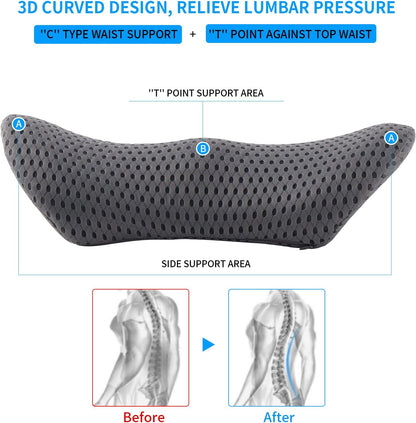 Lumbar Pillow, Memory Foam Lumbar Support Pillow for Office Chair and Car Seat, Ergonomic Streamline Back Pillow for Lower Back Pain Relief, Back Support Pillow for Sitting, Driving, Traveling