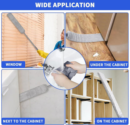 Retractable Gap Dust Cleaner, Extendable Gap Duster with 4 Microfiber Dusting Cloths Long, Under Appliances Cleaning Tools with Extendable Pole,Under Refrigerator, Furniture, High Ceiling