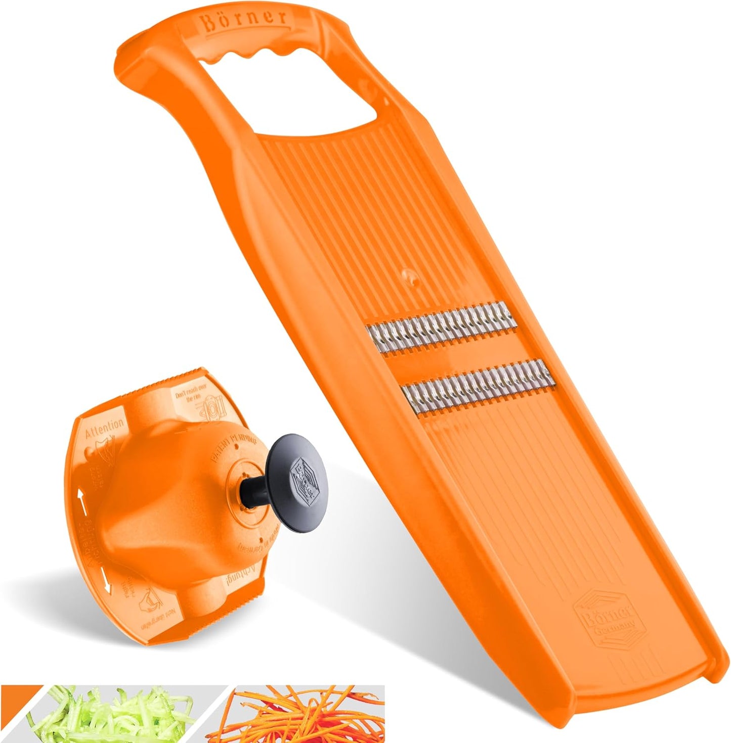 Börner Roko PowerLine Vegetable Slicer Set (2-piece) • Fine Julienne Cutter for Fruit and Vegetables + Safety Guard • Julienne Slicer • Mandoline Slicer Set • Kitchen Slicer (Red)