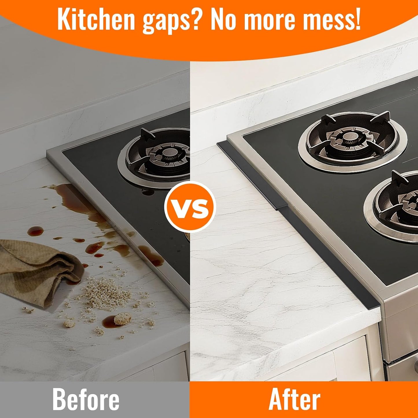 Adjustable Stove Gap Covers 2 Pack, Black 13.8-27.5 Inch | Heat & oil-resistant metal range trim guard. Fits kitchen oven, counter, sink, washer & dryer. Tool-free install