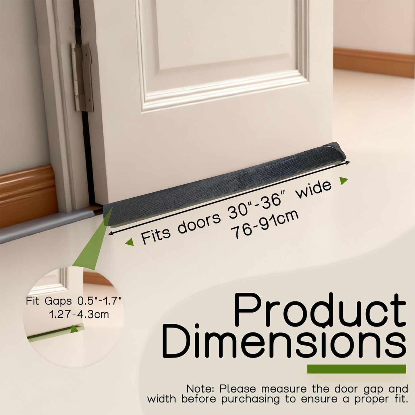 Under Door Draft Stopper, Draft Stopper for Bottom of Door, Adjustable 30-36 Inch Door Draft Blocker, Under Door Gap Filler, Easy Install Door Seal, Helps Reduce Drafts, Noise and Heat Loss Black