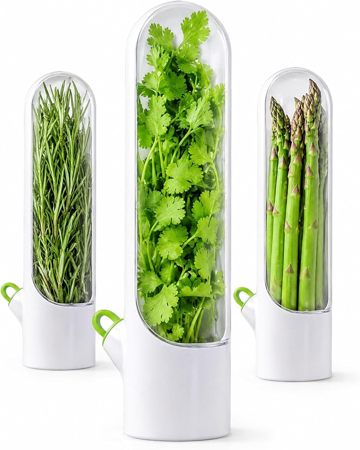 3 Pack Herb Keeper for Fridge with Water Reservoir, 2.65 x 9.65 in | 3 slim herb pods; clear covers; water reservoirs; fits cilantro, parsley, mint, rosemary and green onions; 2.65 x 9.65 in