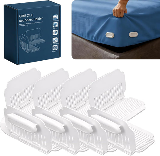 Bed Sheet Holders for Corners & Sides, Fitted Sheet Clips 4 Pairs | For Queen, King, Twin And Full Beds; Easy Install Clips for Fitted Sheets, Deep Pockets, Toppers and Adjustable Beds