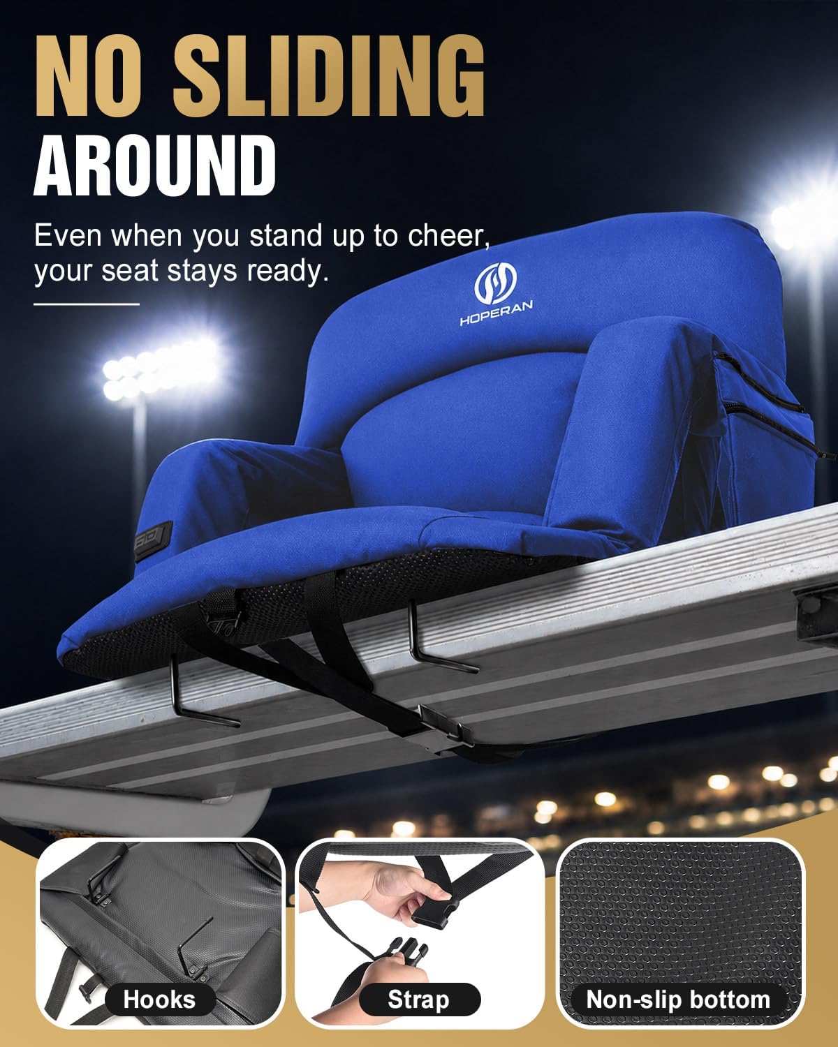HOPERAN 25in Heated Stadium Seats for Bleachers, 4.3" Extra Thick, Pink | Super Soft Sofa-Style, Independent Seat&Back 3 Level Heat (NO Battery), 6 Recliner, Anti-Slip, Side Pockets, Backpack Straps