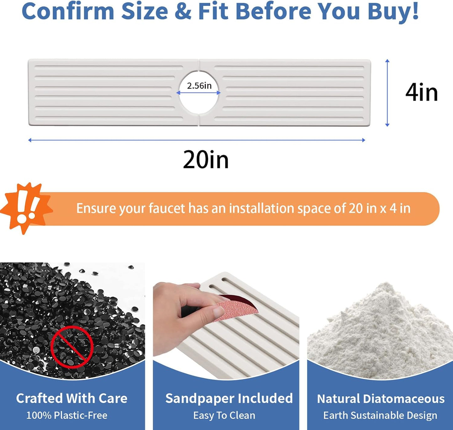 Faucet Mat for Kitchen Sink, Water Absorbent Kitchen Faucet Mat, Durable Sink Splash Guard with Raised Feet, Diatomite Fast Drying Kitchen Sink Faucet Mat, Bathroom Stone Drying Tray for Counter