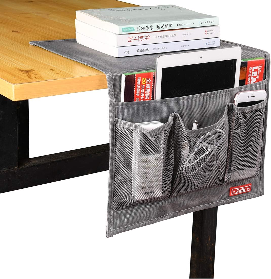 Zafit 5 Pockets Bedside Caddy, Bedside Storage Organizer for Water Bottles, Magazines, Phone, Glasses (5 Pockets-Grey)