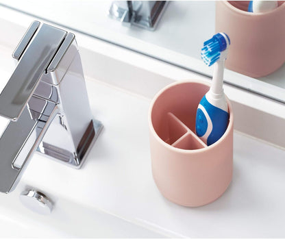 iDesign Cade Collection Toothbrush Holder, 3" x 3" x 4.5", White/Gray | For Normal Toothbrushes, For Spin Brushes, For Toothpaste