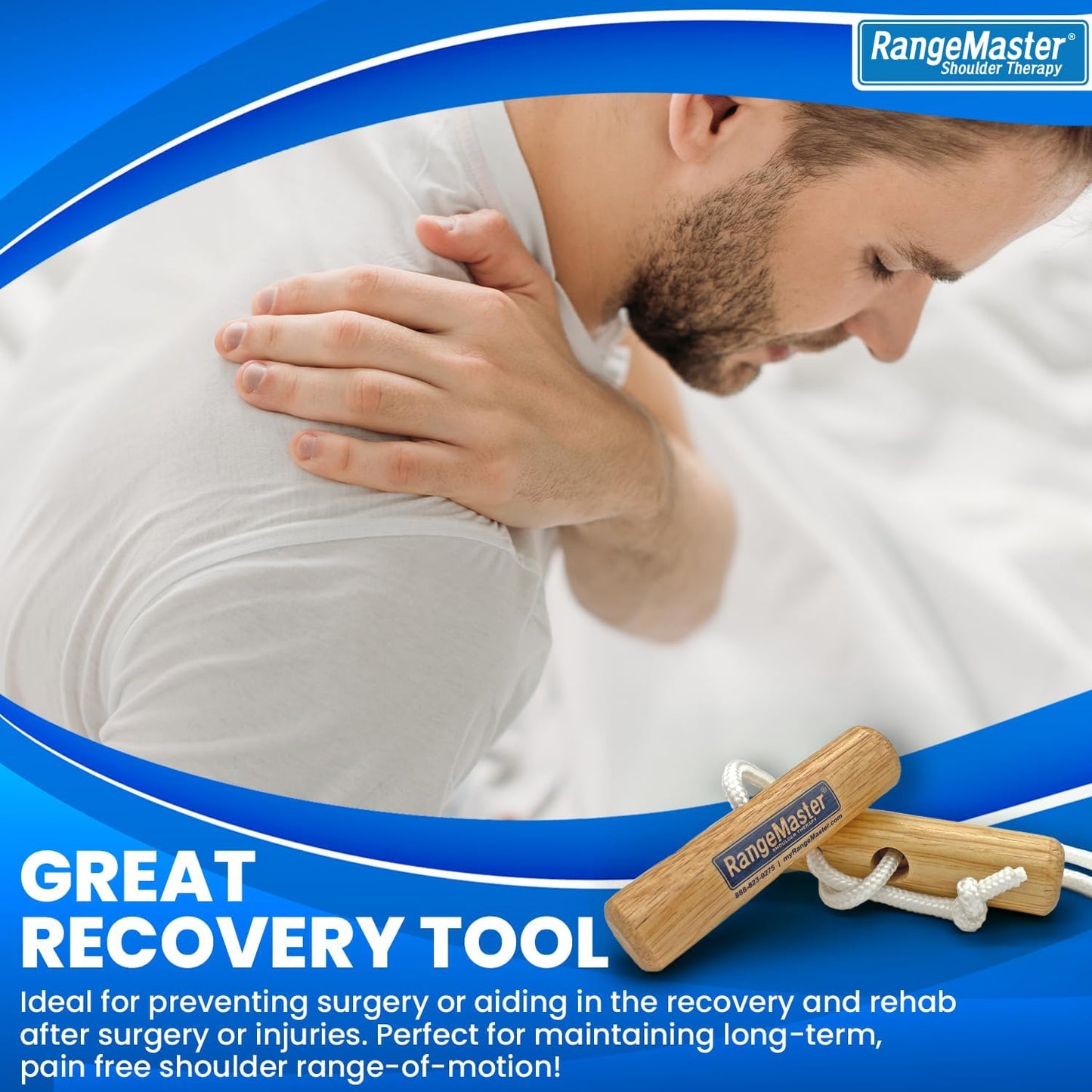 RangeMaster Econo Ranger Shoulder Pulley │ Physical Therapy Exercises │ Aids in Recovery and Rehabilitation │ Increases Mobility │ Wooden Handles for Comfort │ Web Strap Door Attachment