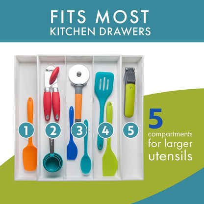 Dial Industries Expandable Kitchen Drawer Spice Jar Organizer Tray | Adjusts to fit narrow or wide cabinets, Keeps seasoning jars upright and visible, Great for pantry or cupboard storage