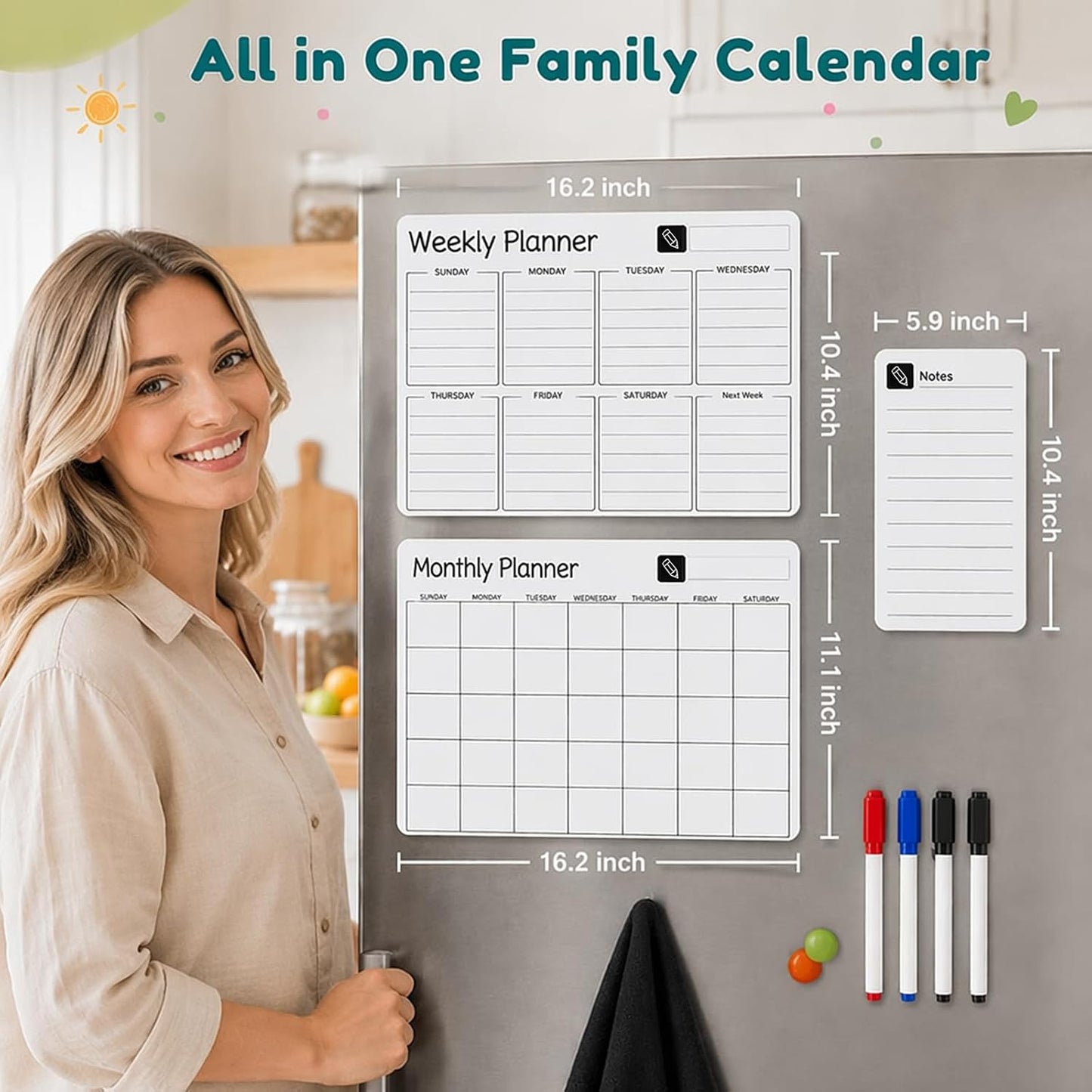 16.7"x12" Magnetic Calendar for Refrigerator,Dry Erase Calendar | 3Pcs,Monthly Weekly Daily Dry Erase Calendar Planner Set,Planning Board for Family & Office