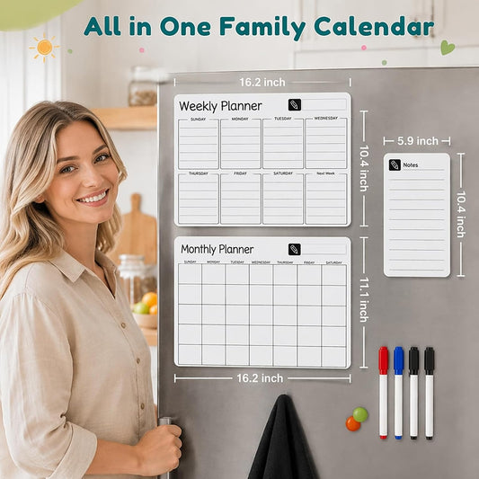 16.7"x12" Magnetic Calendar for Refrigerator,Dry Erase Calendar | 3Pcs,Monthly Weekly Daily Dry Erase Calendar Planner Set,Planning Board for Family & Office