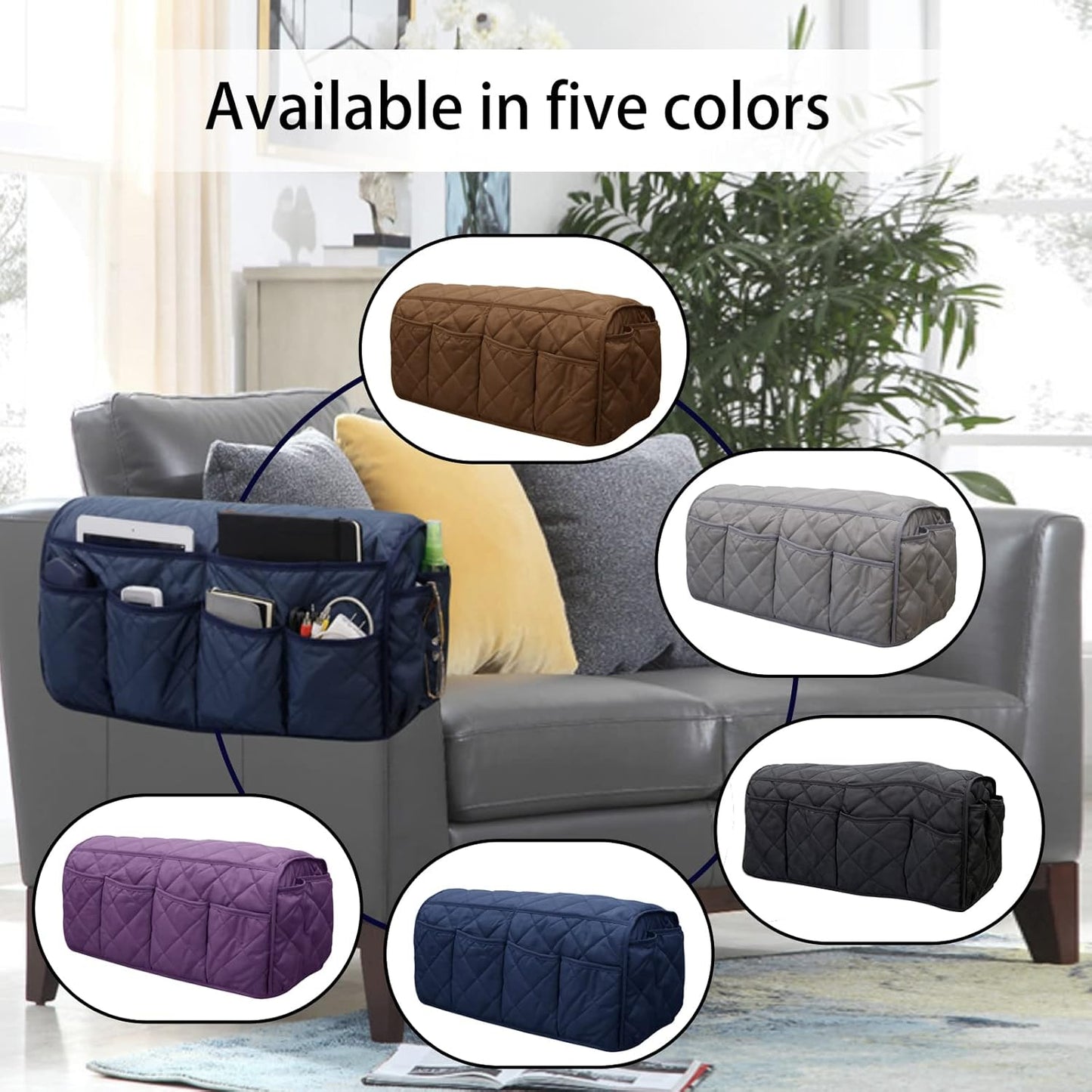 Armchair Caddy for Recliner - Sofa Armrest Organizer with 14 Pockets | Waterproof Remote Control Holder for Recliner, Non-Slip Chair Arm Storage for TV Remote, Phone, Books, Magazine, iPad
