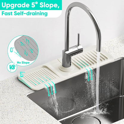 24 Inch Longer Faucet Mat for Kitchen Sink [5° Slope Fast Self-draining]Bathroom Kitchen Sink Splash Guard Silicone Sinks Faucet Mat Splash Guard for Kitchens Sinks Area Tidy Splashs Draining Mats