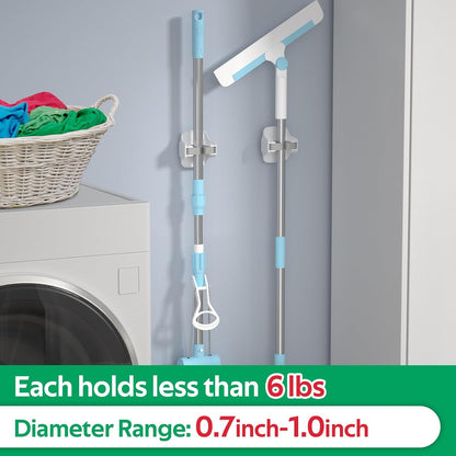 reliahom Broom Holder Wall Mount Mop Grippers Organizer wall Hanging, 5Pack | No Drilling Self Adhesive Easy install Anti-Slip Mop Broom Hanger Storage Rack for Kitchen,Laundry Room,Garden,Garage