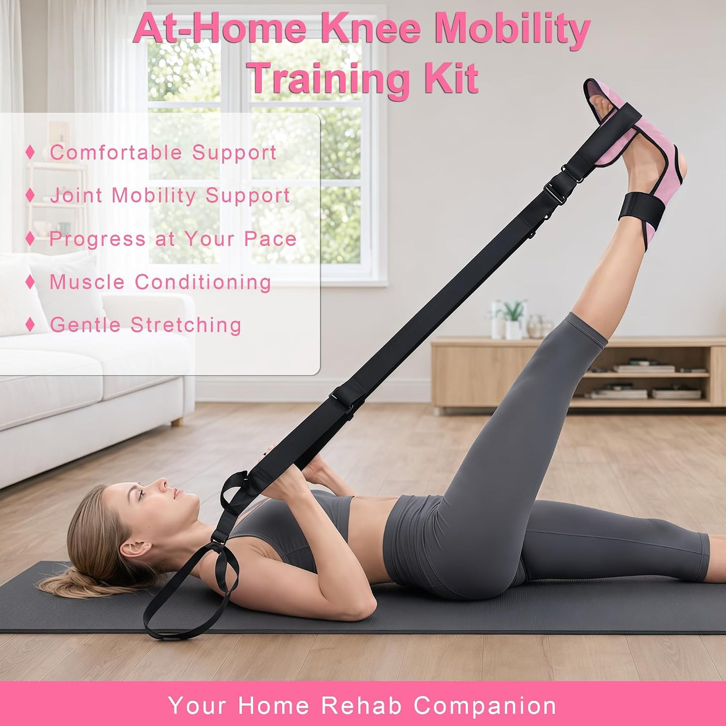 Knee Replacement Recovery Aids, Leg Stretcher Strap Kit | Adjustable Foot Cradle with 0 lb and 5 lb Resistance Bands, Range of Motion Training for Hip and Knee Exercises, Storage Bag