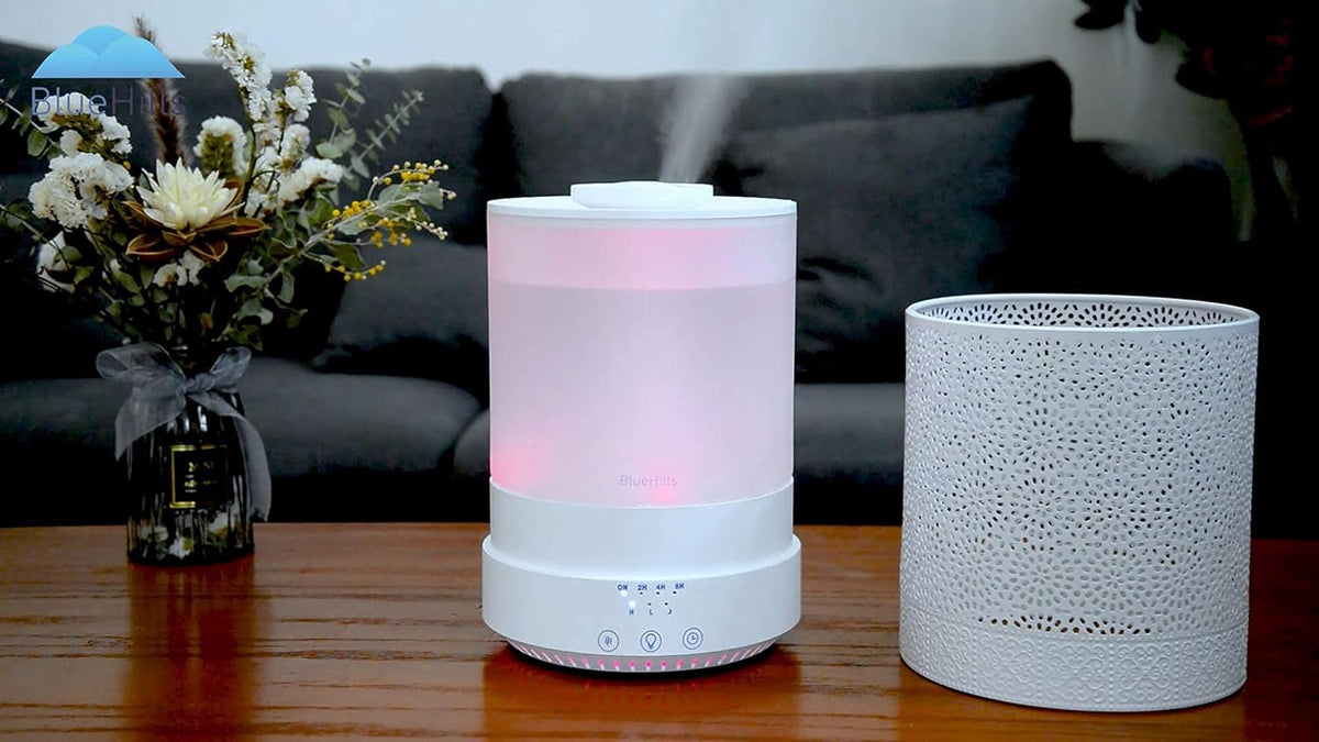 BlueHills 2500 ML Humidifier with Essential Oil Diffuser Combo Aroma Home Décor Design for Large Bed Bath Kids Baby Living Rooms Big Capacity LED Lights Scent Ultrasonic Cool Mist Wood Grain F006