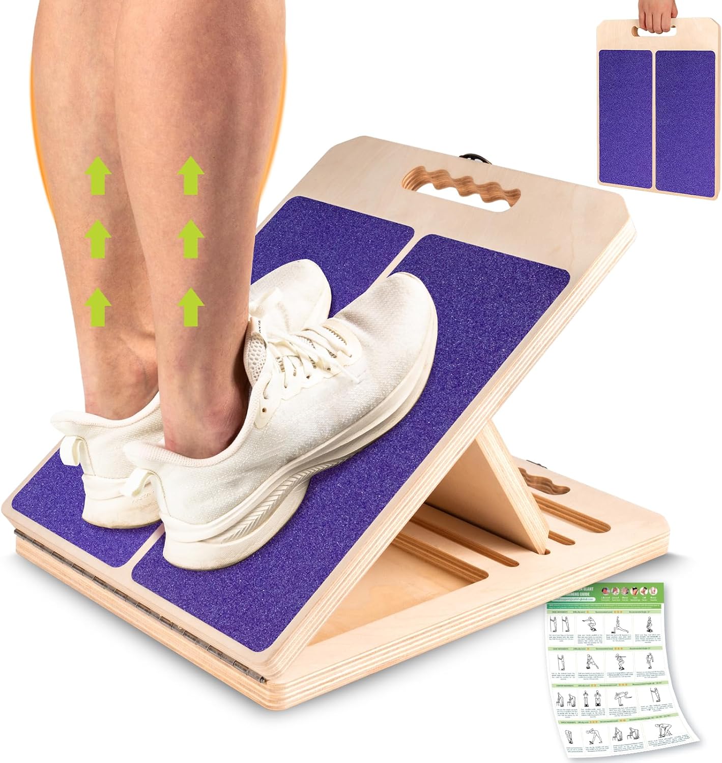 Slant Board Calf Stretching, 300 LBS Capacity Portable Wooden Incline Board | Training Poster, 5 Adjustable Angles, Non-Slip Calf Mobility Board for Legs, Ankles, Knees, Heels, Physical Therapy & Squats