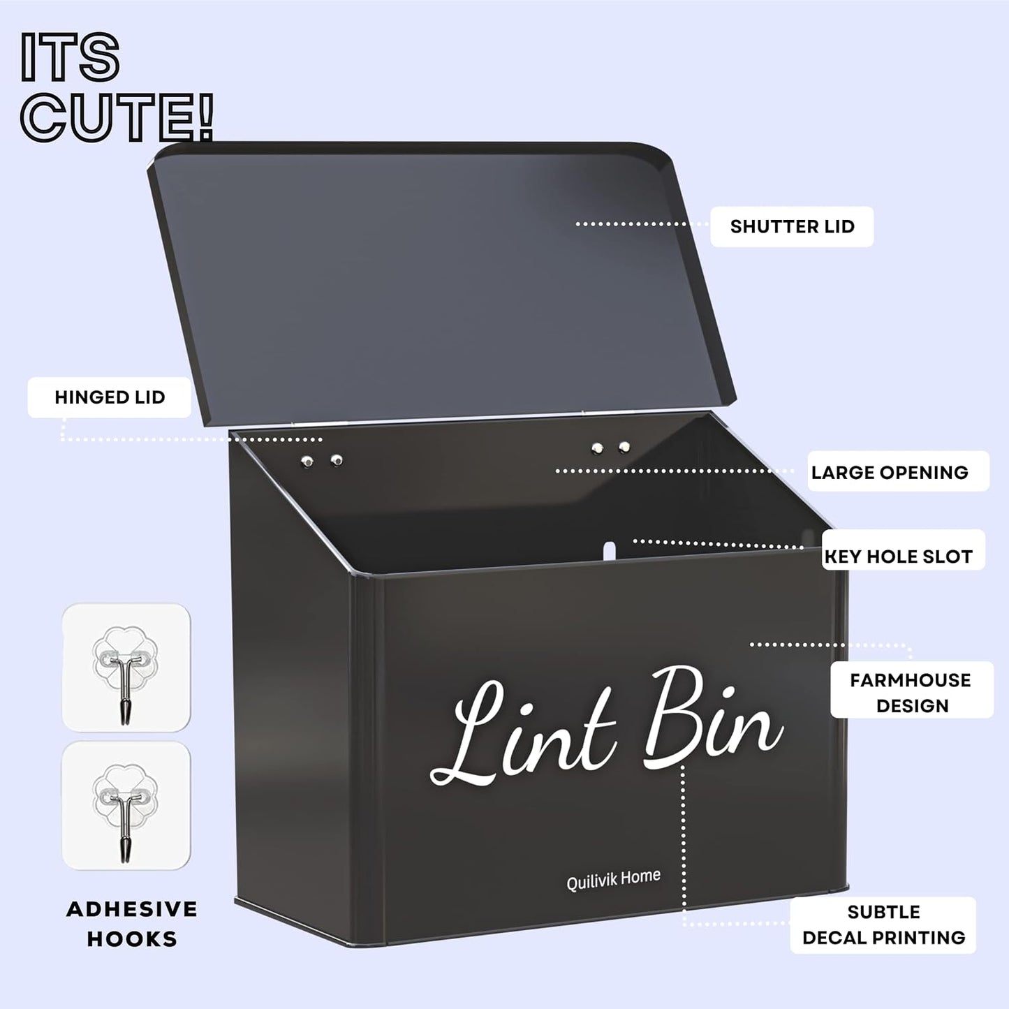Metal Magnetic Lint Bin With Lid For Laundry Room Decor With Small Lint Holder Bin| Metal Box| Lint Holder Bins for Organzation (White, Small)