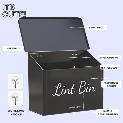 Metal Magnetic Lint Bin With Lid For Laundry Room Decor With Small Lint Holder Bin| Metal Box| Lint Holder Bins for Organzation (White, Small)