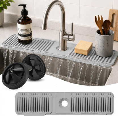 24 Inch Silicone Faucet Mat for Kitchen Sink Splash Guard, W/Sink Baffle | BPA-free silicone, Heat-resistant, non-slip, and built to withstand daily kitchen use, dishwasher safe and simple to rinse