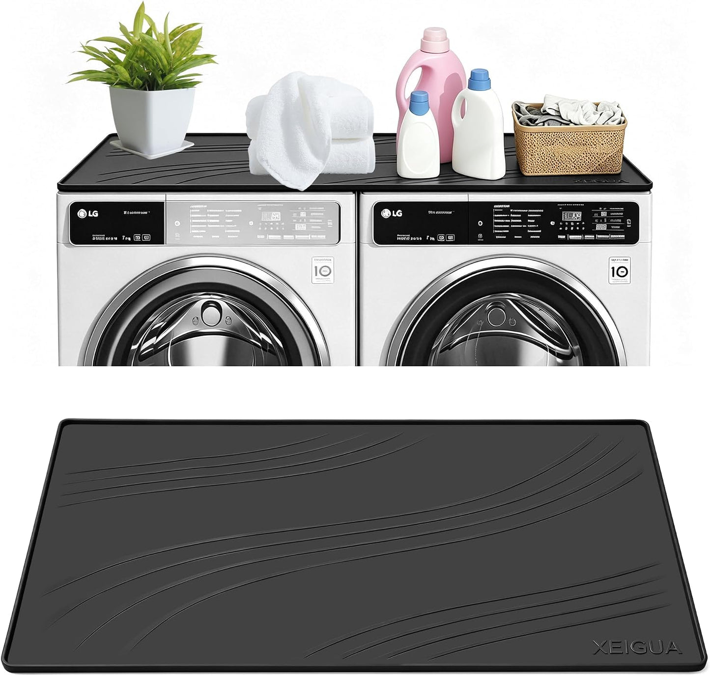 Washing Machine Pan, Drain Pan, Large 33×30/4 LBS Silicone Drain Pan, Waterproof Non-Slip Drip Tray with Raised Edge, Anti-Vibration Floor Leak Protector for Washer, Dryer and Laundry Room