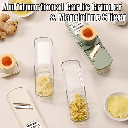 Garlic Slicer Super Thin, Garlic Slicer and Grater, 2026 Mini Multifunctional Garlic Grinder & Mandoline Slicer, Multi-Functional Veggie Shredder Ginger Vegetable Cutter with Container (Green*1 Pc)