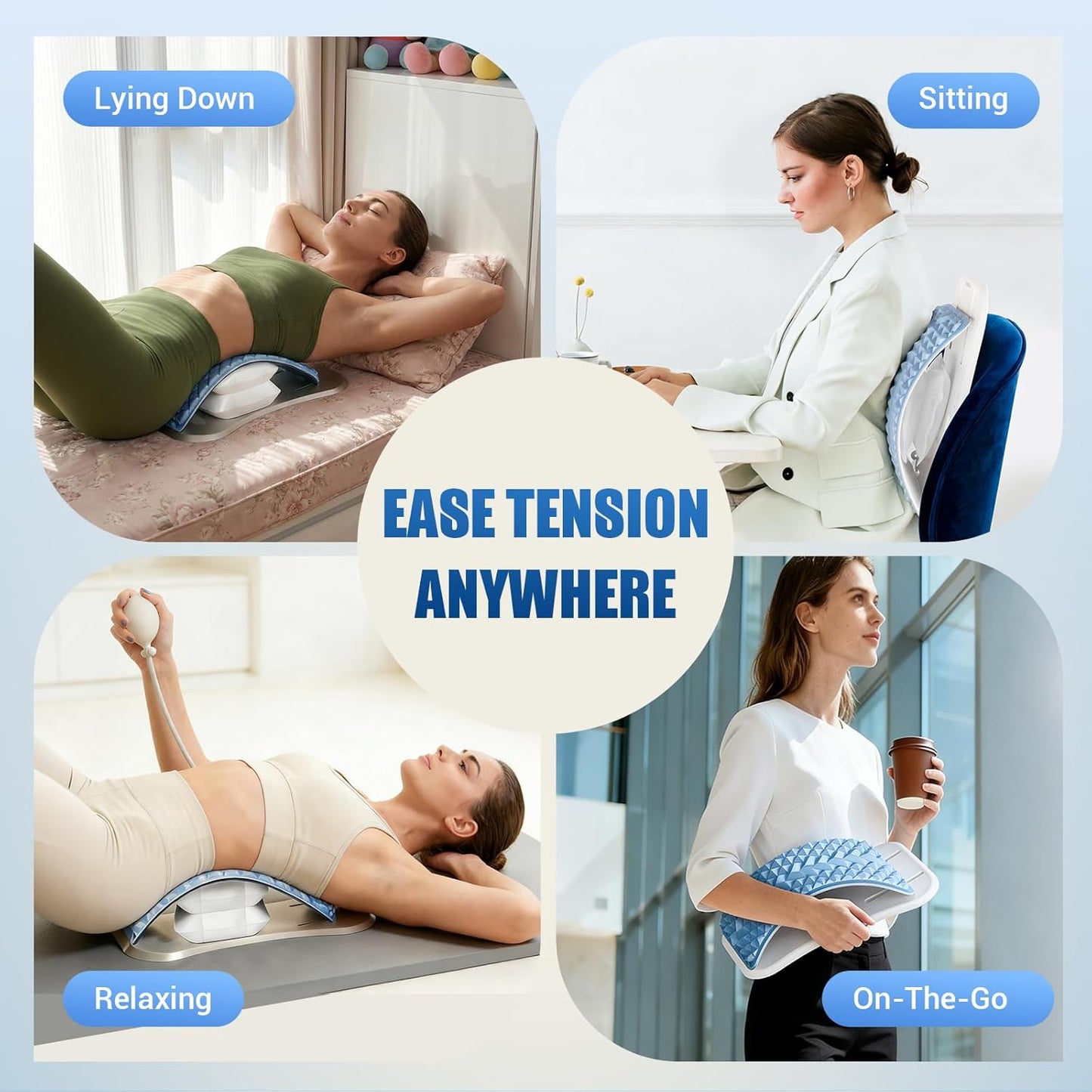 Back Stretcher for Back Pain, Adjustable Height & Soft Sponge Material | Lumbar Back Stretcher With Acupressure Points, Air Pump Adjustable Height, Spine Stretching Support, Scoliosis, Manual Includ
