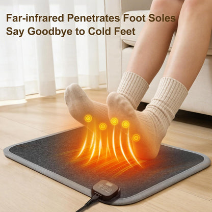 Foot Warmer Under Desk - 15.9x19.9in Heated Floor Mat 110V Adjustable Temperature Electric Heater with Timer for Office Home, Heating Pad for Cold Feet (Brown Wood)